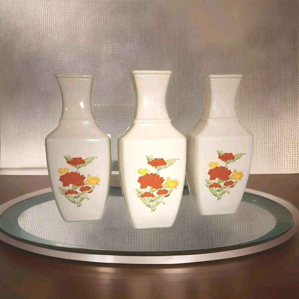 IMARI Bud Vase Milk Glass Orange Multi Floral 7" Avon 1991 - Picture 12 of 12